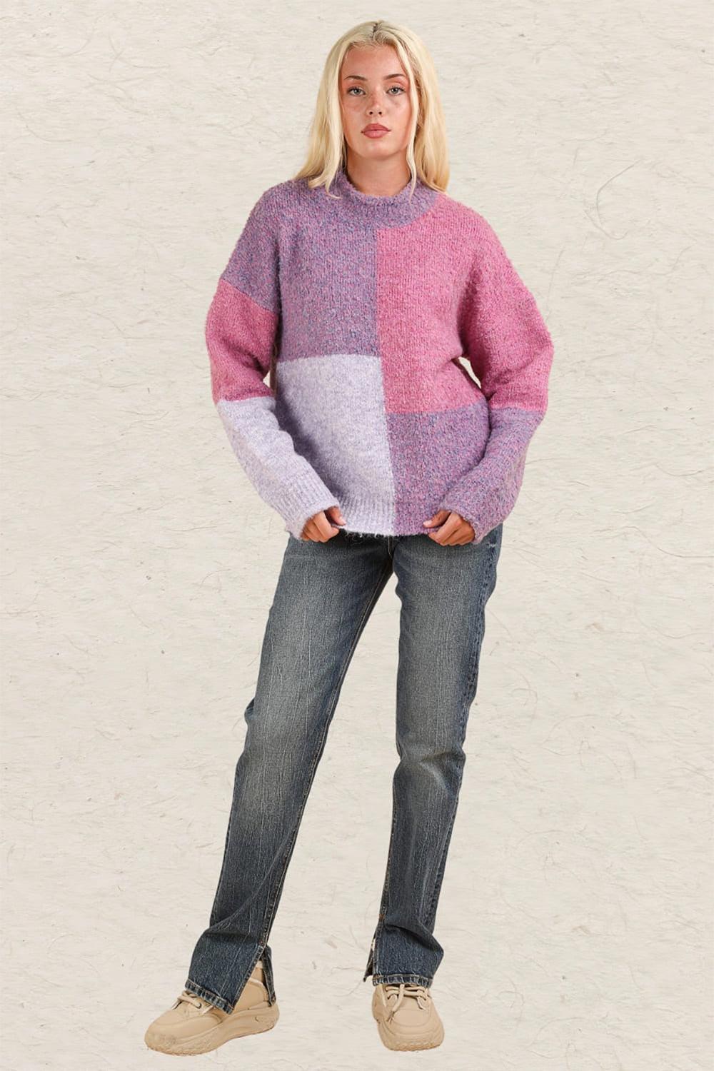 VERY J Color Block Mock Neck Drop Shoulder Sweater Sweaters