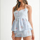 MABLE Stripe Embroidered Peplum Cami and Shorts Set Shorts Sets