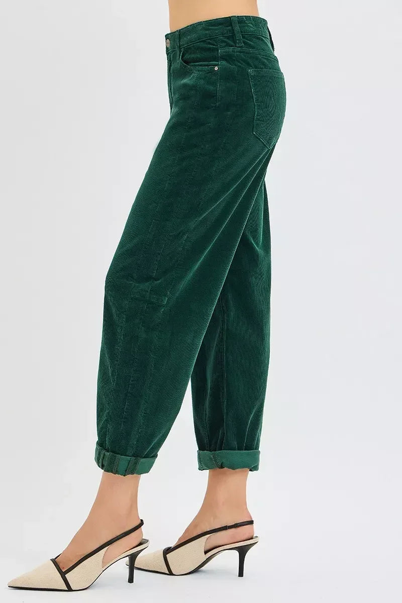 RISEN High Rise Crop Barrel Cordurory Pants - DAVERRI FASHIONS