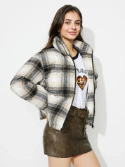Plaid Zip Up Long Sleeve Jacket | Jackets Daverri Fashions