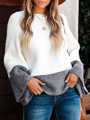 Contrast Round Neck Long Sleeve Sweater | Sweaters Daverri Fashions