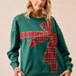 BiBi Plaid Ribbon Bow Detail Christmas Fleece Pullover - DAVERRI FASHIONS