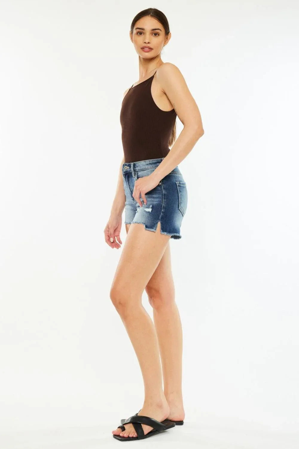 Kancan High Waist Raw Hem Denim Shorts - DAVERRI FASHIONS