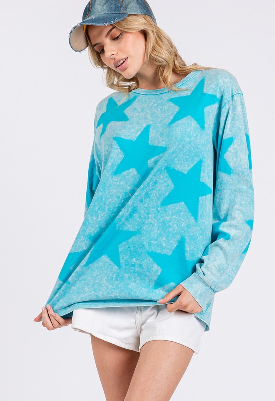 SAGE + FIG Mineral Wash Star Pattern T-Shirt