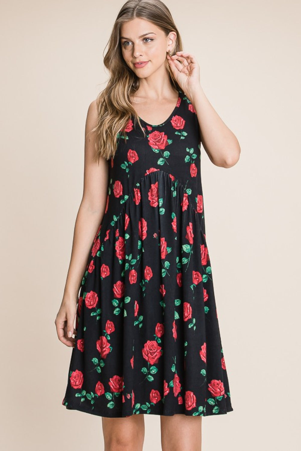 BOMBOM Floral Ruched Tank Dress | Daverri Fashions