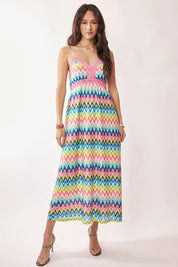 Pink Blue Davi & Dani Multi Color Crochet Lace Midi Dress | Daverri Fashions