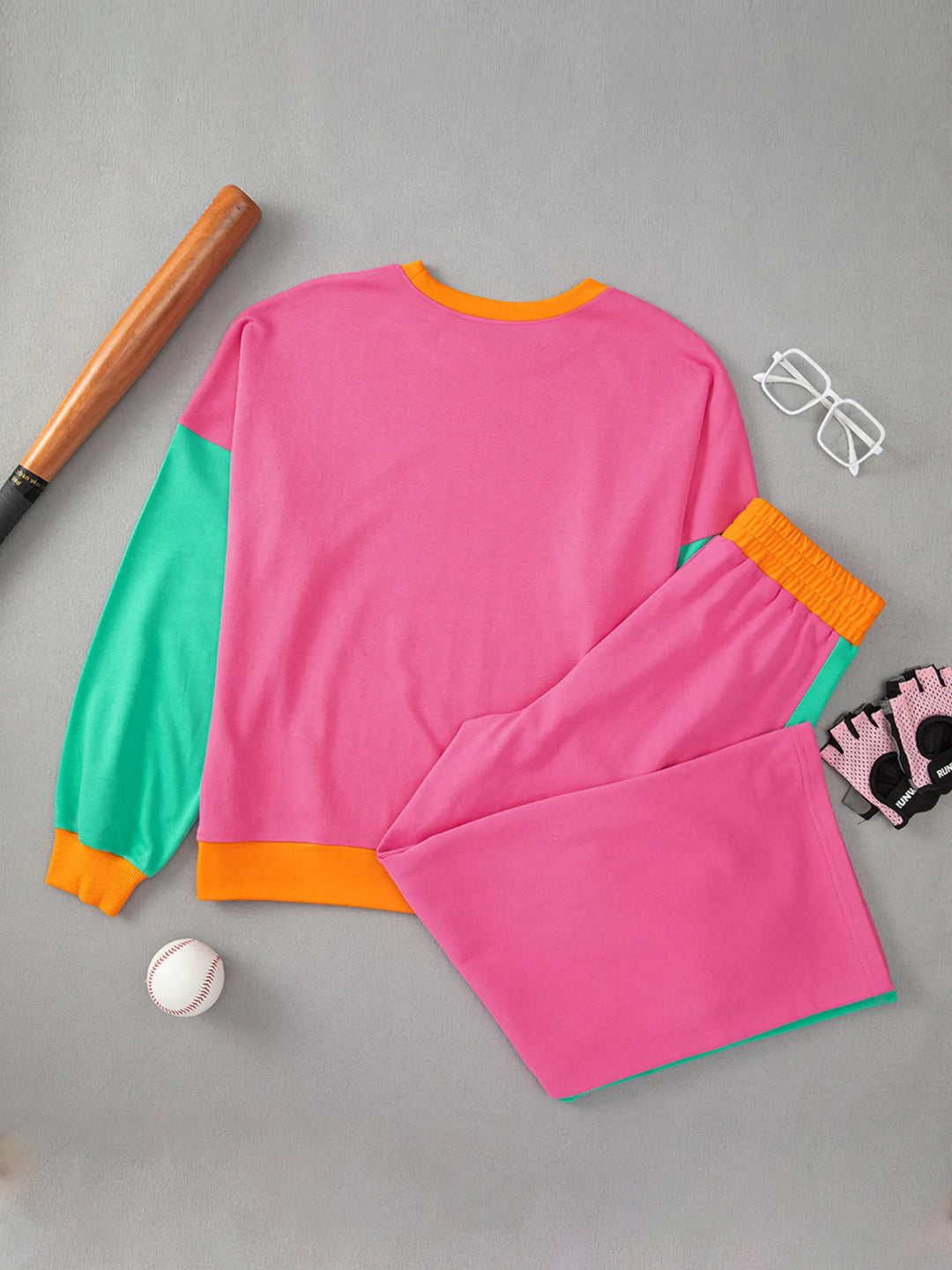 Color Block Round Neck Top and Pants Set | Loungewear Sets Daverri Fashions