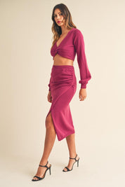 MABLE Front Twisted Knit Top and Midi Skirt Set | Outfit Sets Daverri Fashions