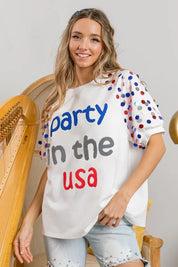 BiBi Party In The Usa Spangle Puff Sleeves Top | Tops Daverri Fashions