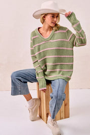 BiBi Striped Long Sleeve Sweater | Sweaters Daverri Fashions