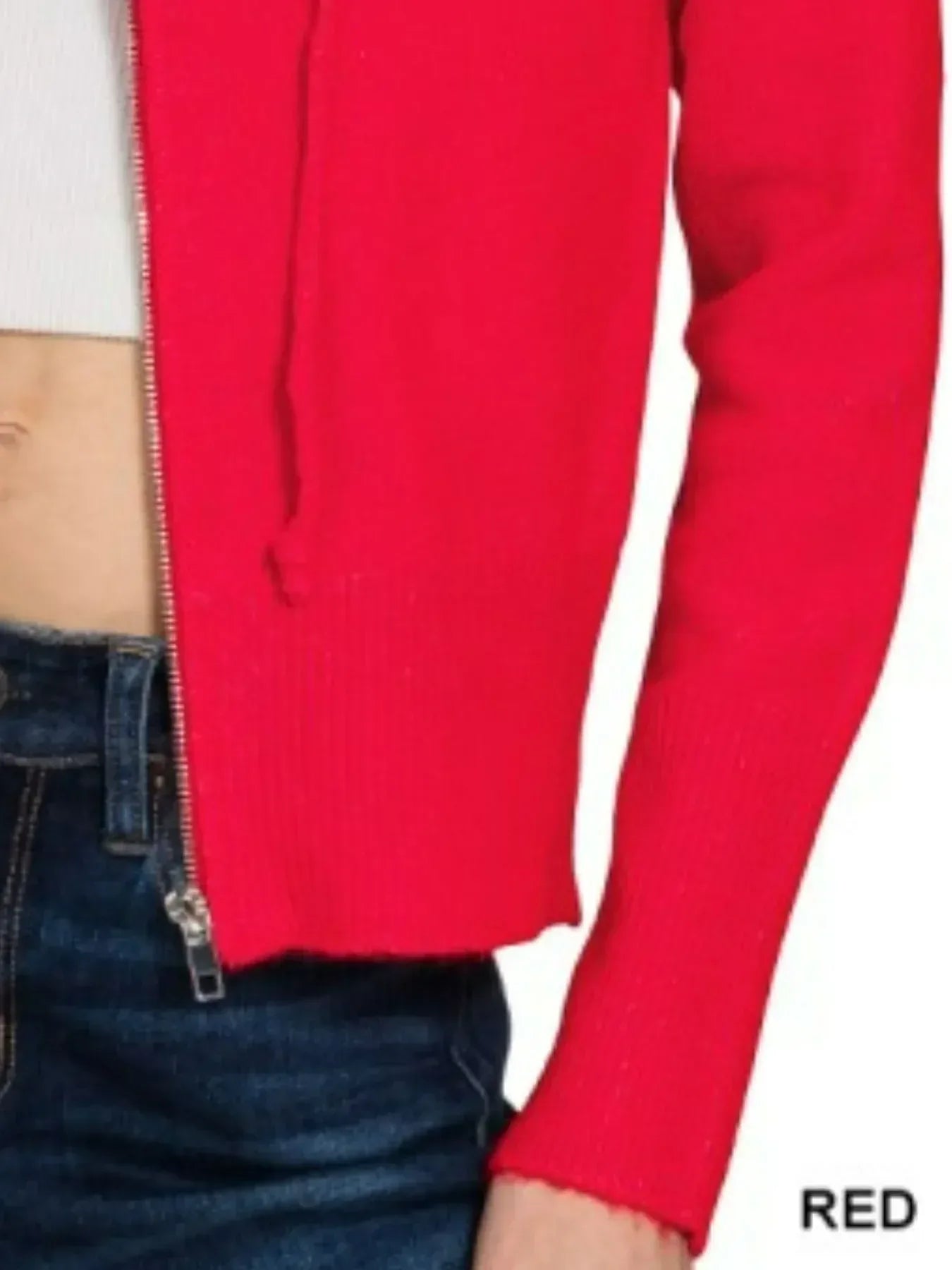 Zenana Drawstring Zip Up Hooded Cardigan Red - DAVERRI FASHIONS