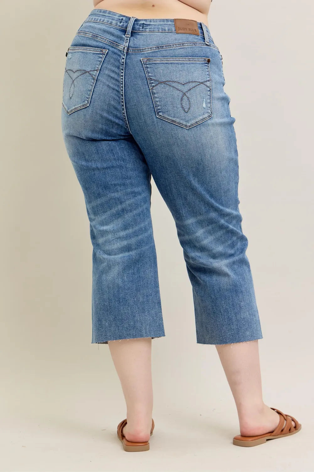 Judy Blue Plus Size High Waist Back Destroy & Raw Cut Hem Crop Wide Jeans