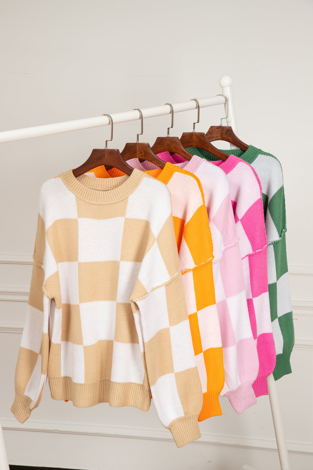 Checkered Bishop Sleeve Sweater | Sweaters Daverri Fashions