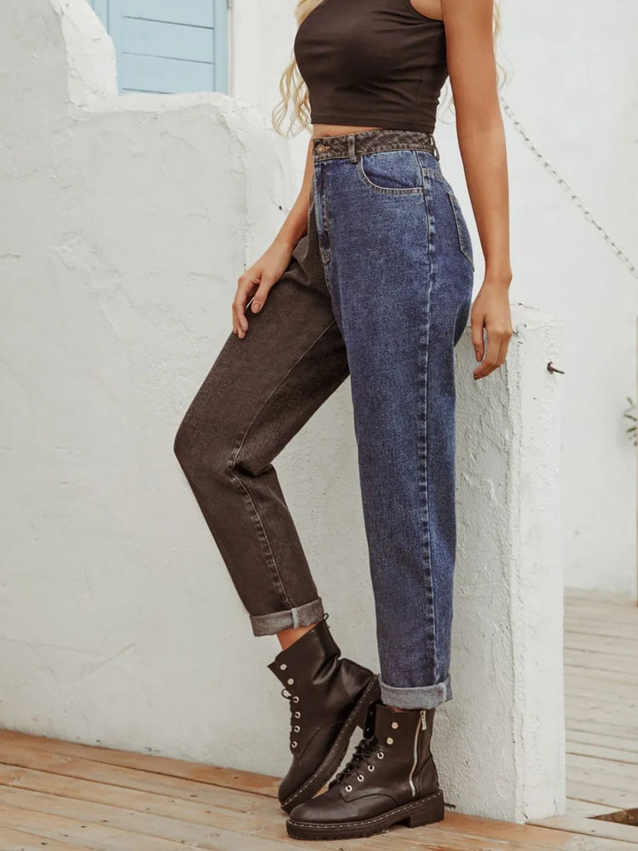 Two Tone Straight Leg Jeans | Jeans Daverri Fashions
