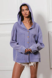 PERIWINKLE XL BiBi Washed Waffle Thermal Hooded Jacket | Daverri Fashions