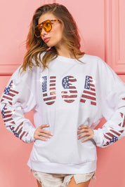 BiBi American Flag USA and Star Sequin Sweatshirt | Sweatshirts Daverri Fashions