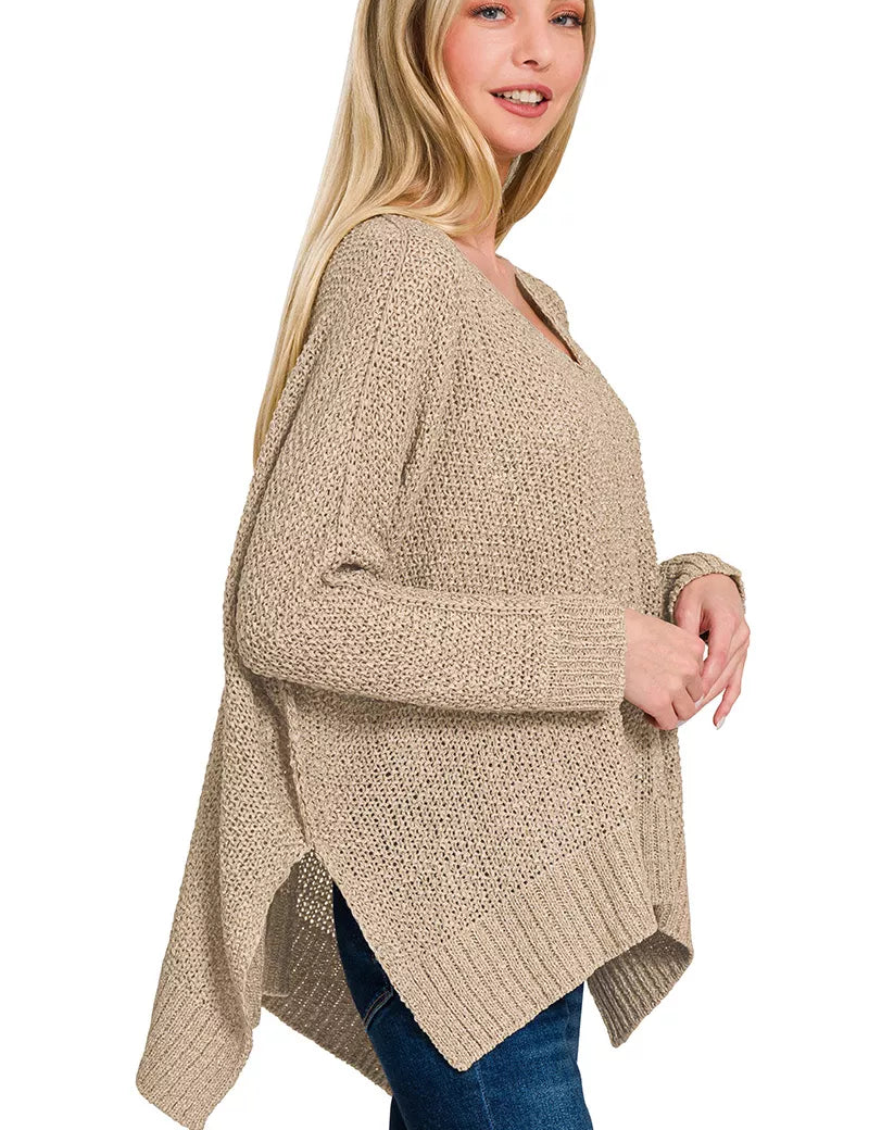 Zenana Dolman Sleeve V-Neck Sweater | Daverri Fashions