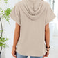 Daverri casual waffle knit button detail hooded top, beige short-sleeve relaxed fit