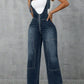 Zip Front Wide Strap Denim Overalls - DAVERRI FASHIONS