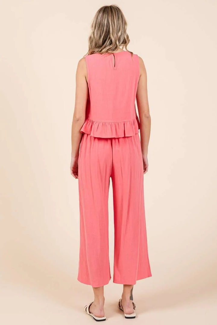 Mittoshop Linen Ruffle Tank Top and Pants Set Outfit Sets