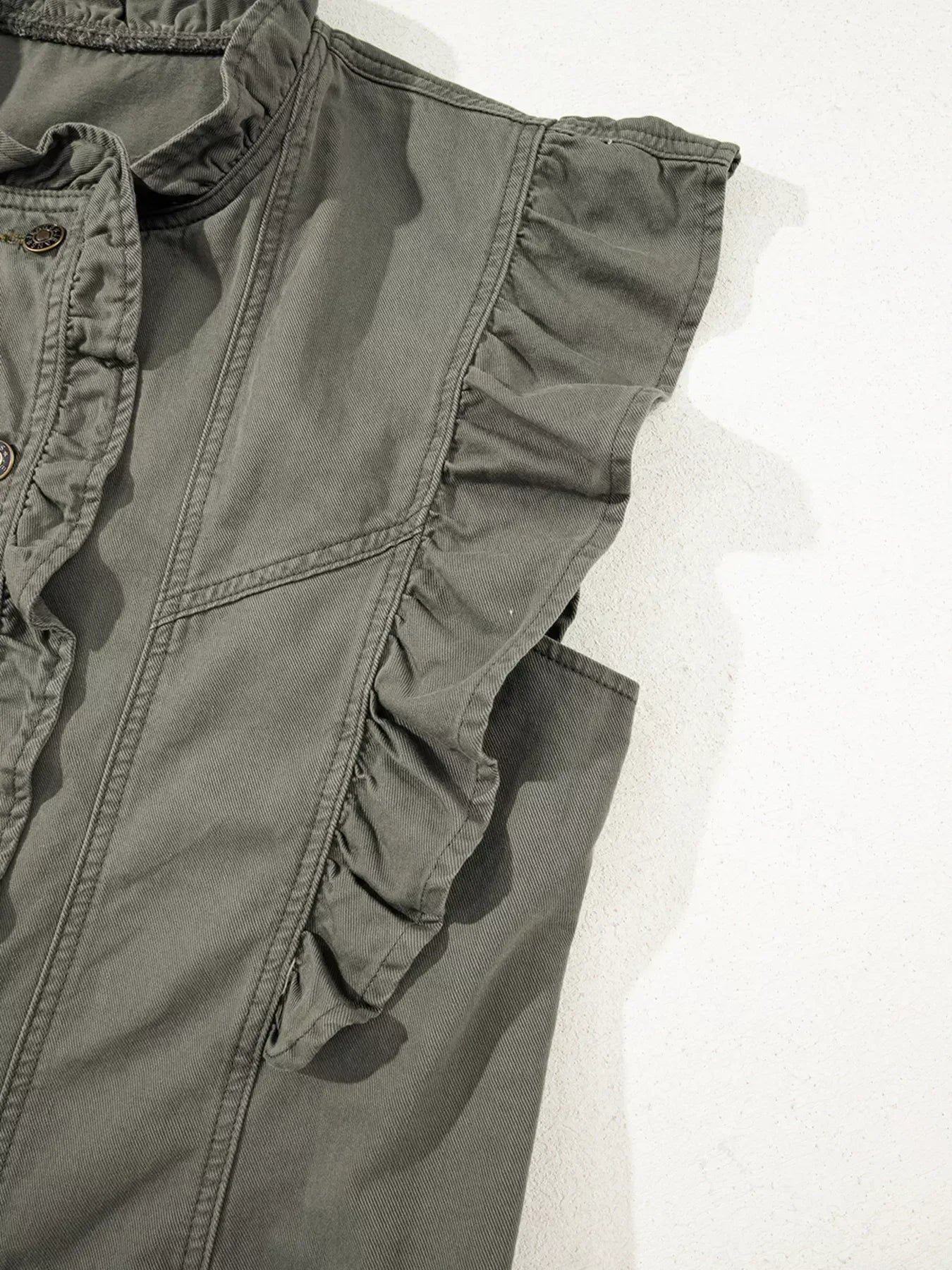 Ruffled Patchwork Denim Jacket Vest - DAVERRI FASHIONS