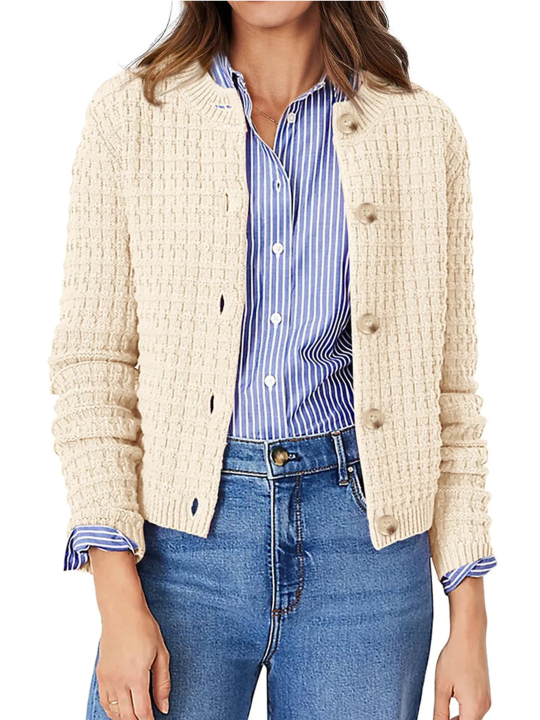 Textured Knit Button-Front Cardigan | Cardigans Daverri Fashions