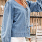 Tied Front Puff Sleeve Denim Top - DAVERRI FASHIONS