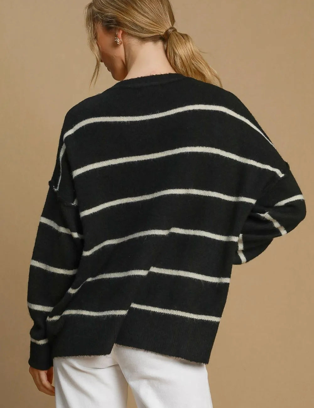 Umgee Wool Blend Striped Round Neck Sweater | Sweaters Daverri Fashions