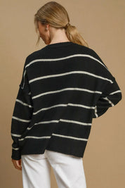 Umgee Wool Blend Striped Round Neck Sweater | Sweaters Daverri Fashions