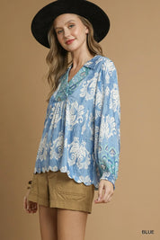 Umgee Printed Long Sleeve Blouse | Blouses Daverri Fashions