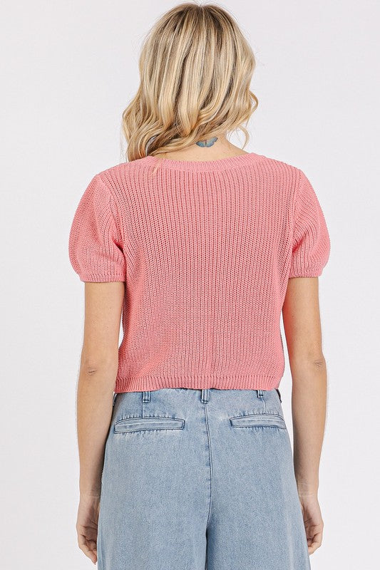 Mittoshop V-Neck Short Sleeve Crop Sweater Sweaters