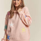 ADORA Blush Stars Pattern Round Neck Drop Shoulder Sweater Blush Sweaters