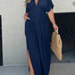 Navy blue Daverri full-size deep V-neck maxi dress with side slit and flutter sleeves