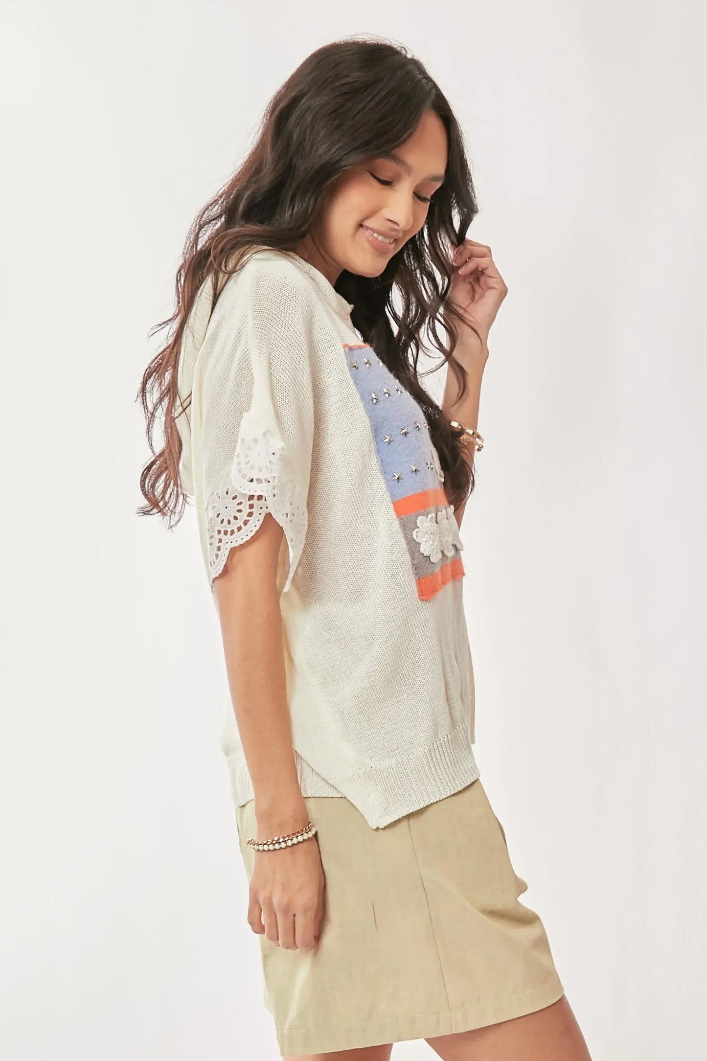 Davi & Dani American Flag Loose Fit Lace Sleeve Hoodie Top - DAVERRI FASHIONS