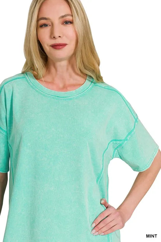 Zenana Acid Washed Short Sleeve Tee & Shorts Set Outfit Sets