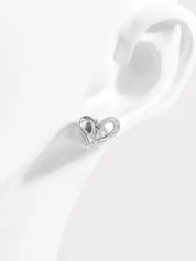 Silver heart-shaped stud earring with diamond accents