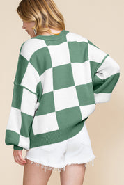 Checkered Bishop Sleeve Sweater | Sweaters Daverri Fashions