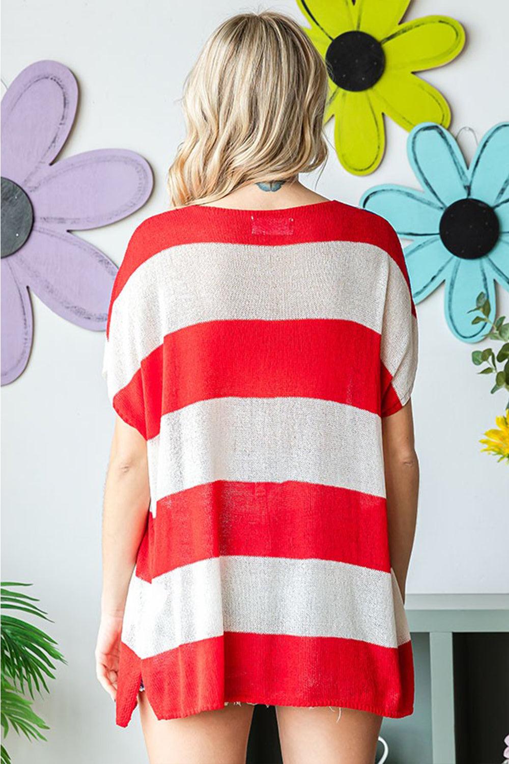 First Love USA Flag Drop Shoulder Knit Top Plus Size Tops