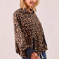 BiBi Leopard Print Waffle Half Zip Up Hoodie W Pocket - DAVERRI FASHIONS