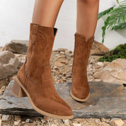 Caramel Lexi Suede Block Heel Western Boots | Boots Daverri Fashions