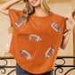 BiBi Football Sequin Embroidery Vintage Washed Top - DAVERRI FASHIONS