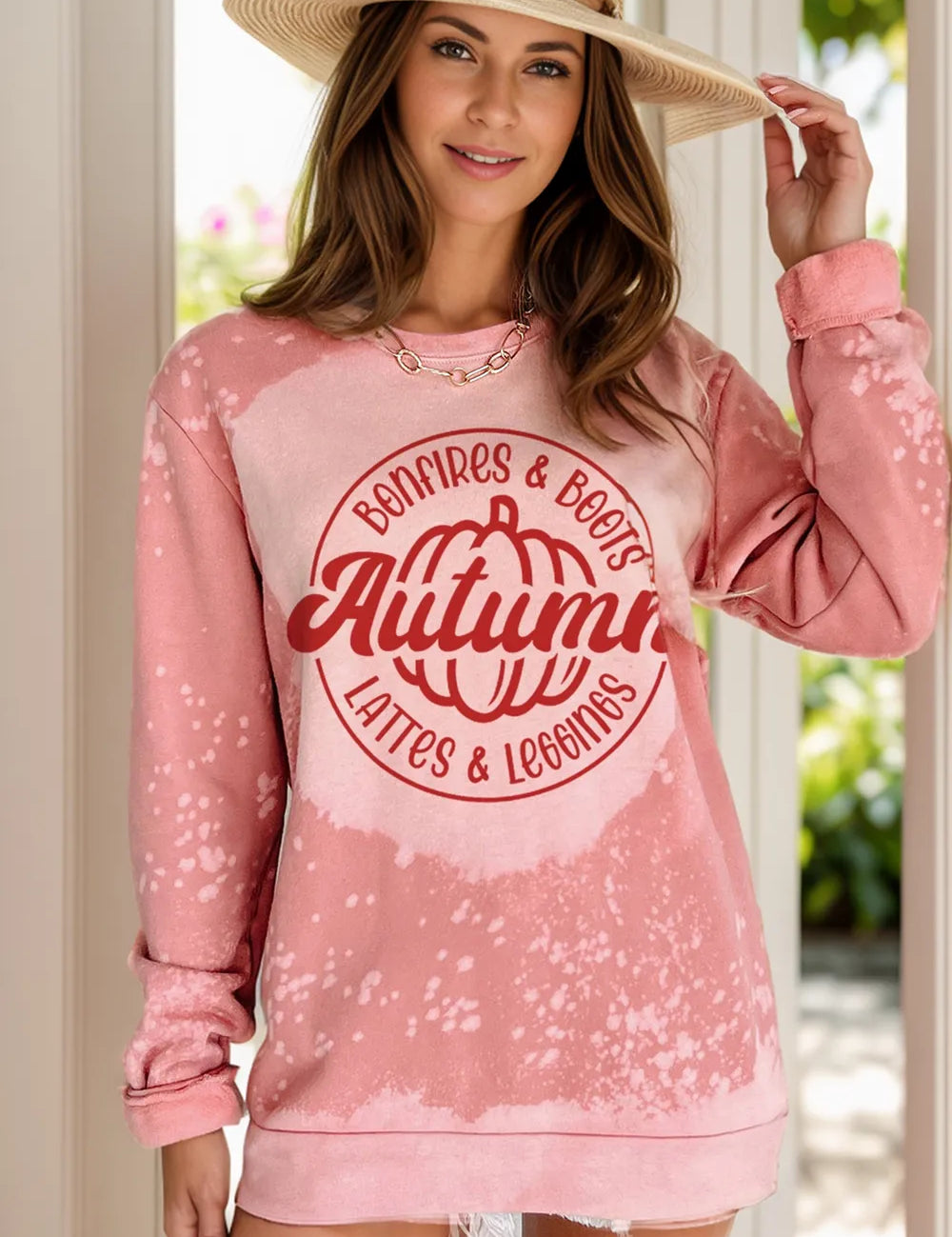 Dusty Pink Letter Graphic Long Sleeve Sweatshirt | Sweatshirts Daverri Fashions