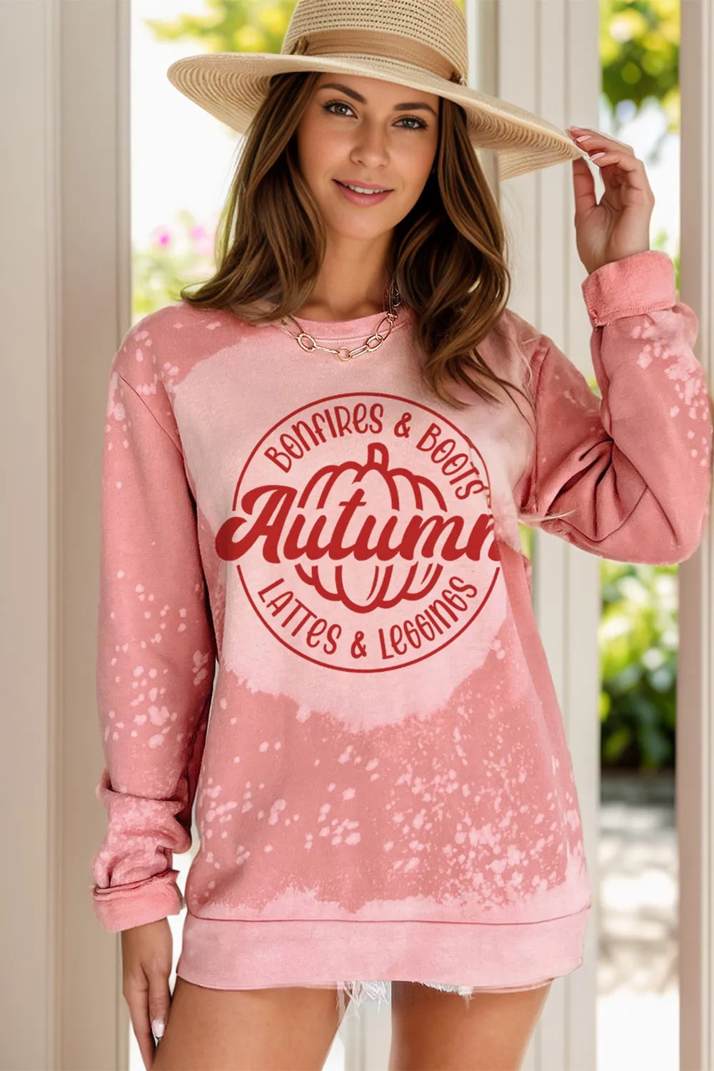 Dusty Pink Letter Graphic Long Sleeve Sweatshirt | Sweatshirts Daverri Fashions