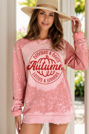 Dusty Pink Letter Graphic Long Sleeve Sweatshirt | Sweatshirts Daverri Fashions