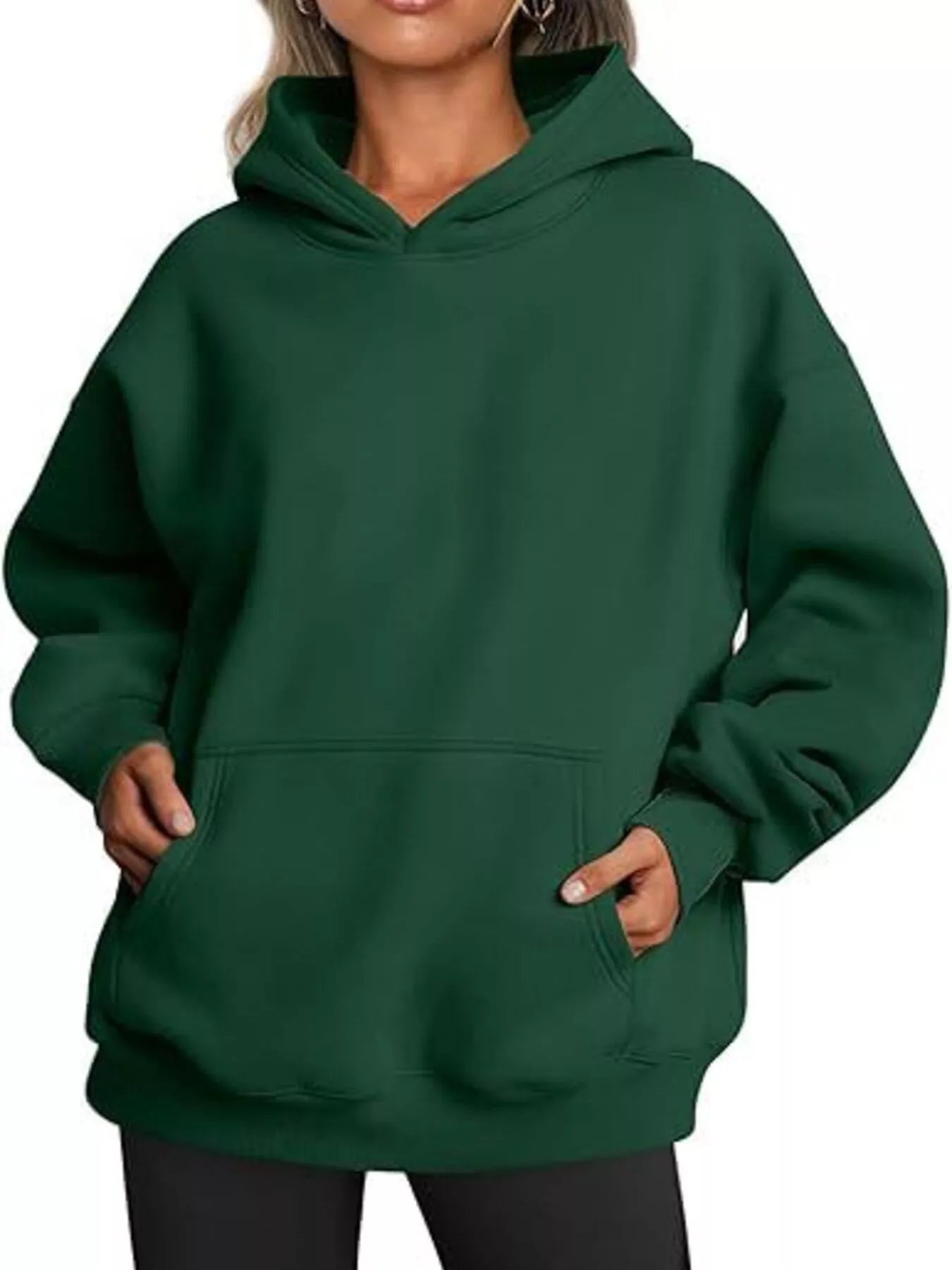 Dark green oversized kangaroo pocket long sleeve hoodie