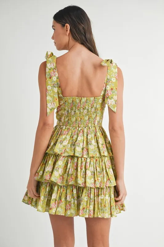 MABLE Floral Print Shoulder Tie Layered Mini Dress | Mini Dresses Daverri Fashions