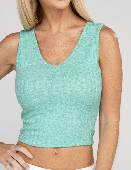 Ribbed Scoop Neck Cropped Sleeveless Top K GREEN Tank Tops