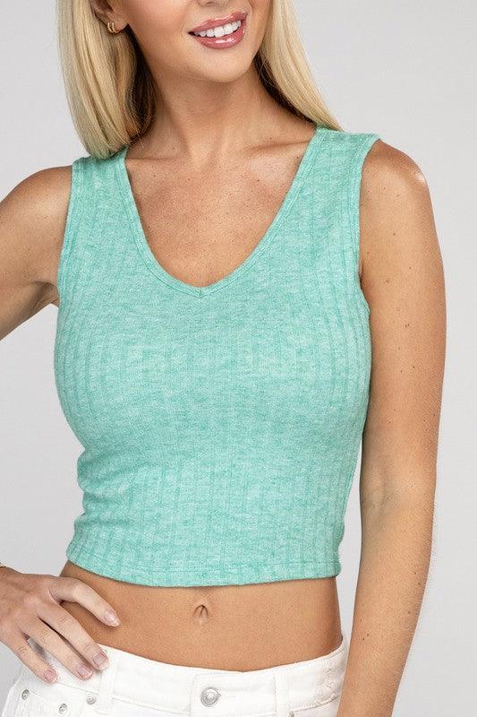 Ribbed Scoop Neck Cropped Sleeveless Top K GREEN Tank Tops