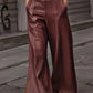 Daverri Fashions burgundy faux leather high-waist wide-leg pants