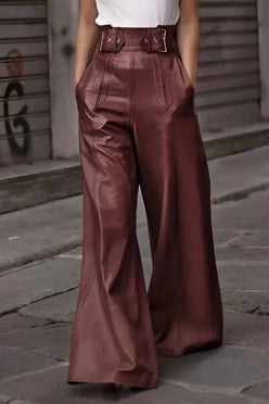 Daverri Fashions burgundy faux leather high-waist wide-leg pants